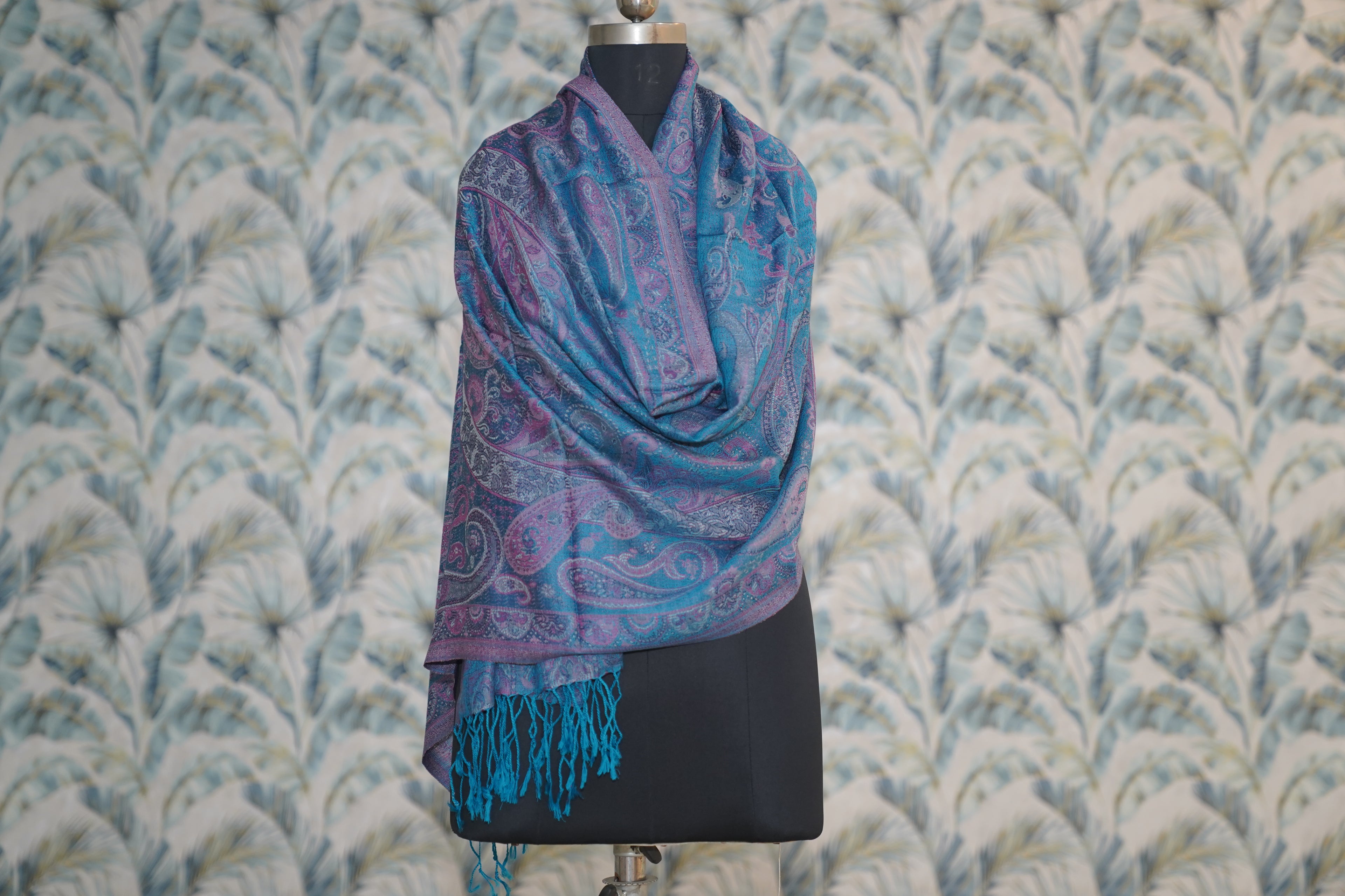 Pink and Blue Paisley motif stole