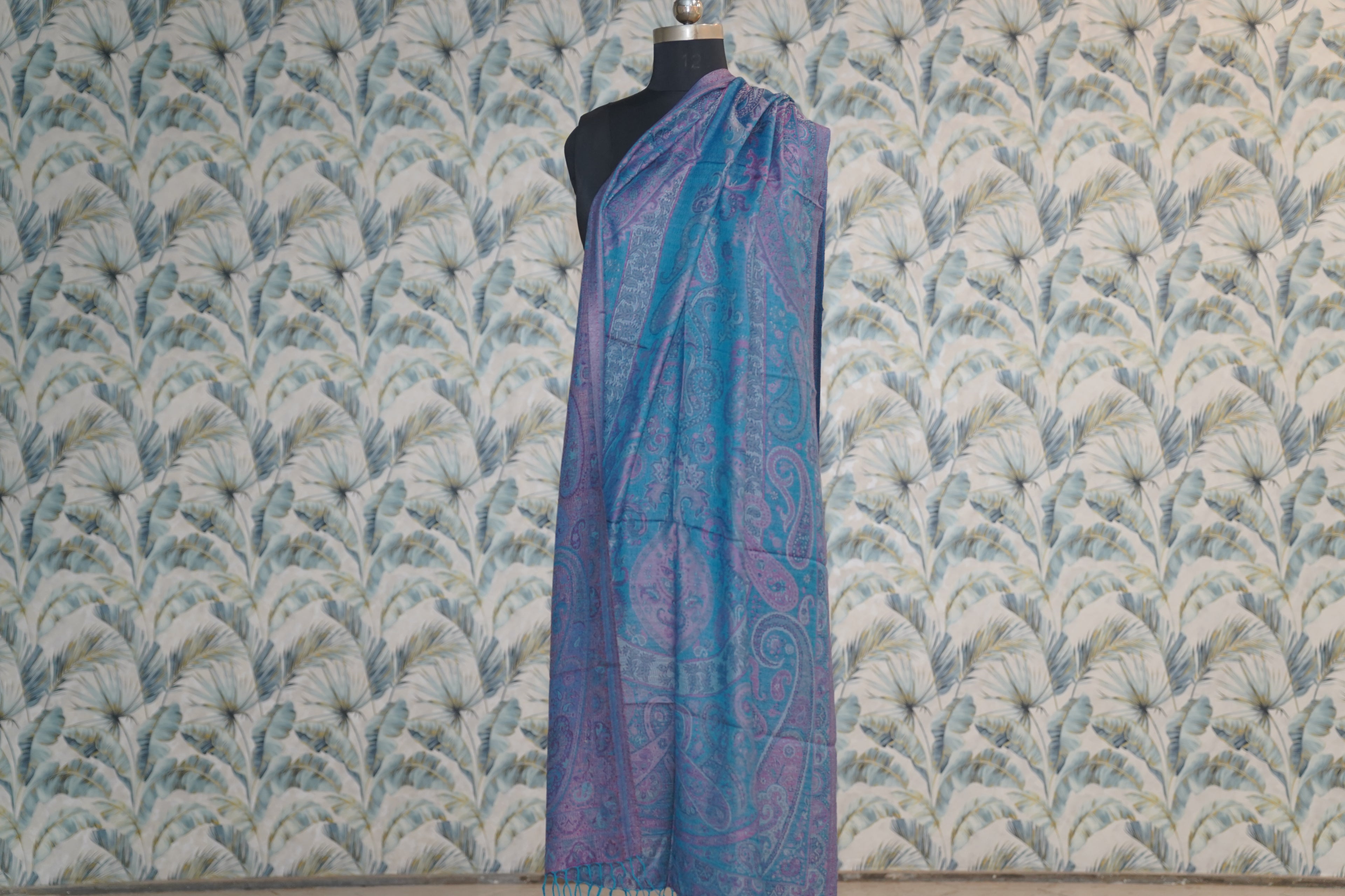 Pink and Blue Paisley motif stole