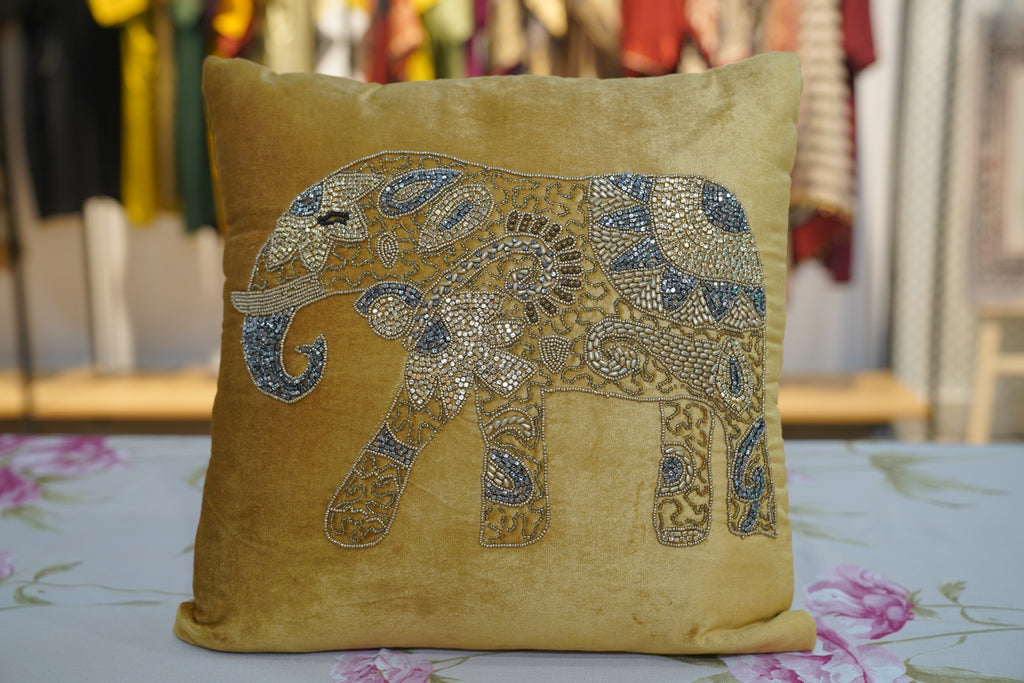 The majestic elephant -yellow cushion cover