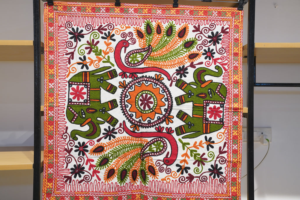 Green elephant Gujarati cushion cover (Set of 5)
