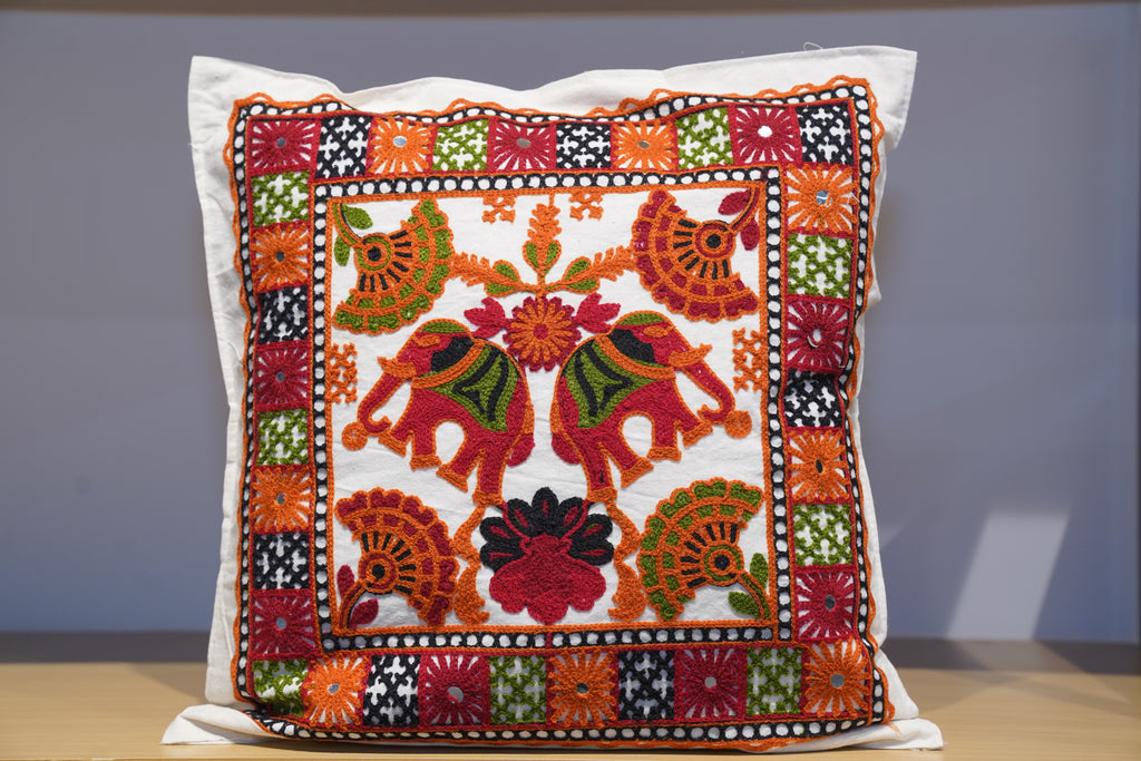 Red howdah on elephant cushion cover