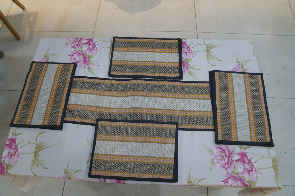 Black handloom runner with placemat