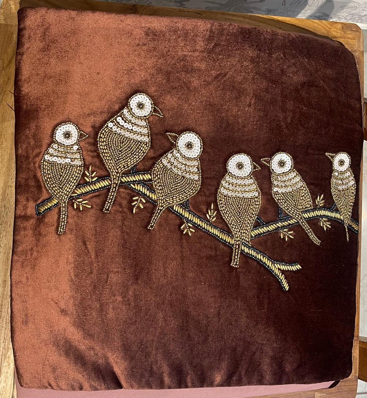 Birds on branch-Brown cushion cover (Set of 2)